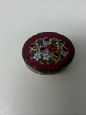 Antique Floral Enamel Pill Box